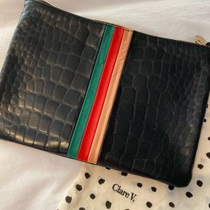 Clare Vivier Black Croc Flat Clutch